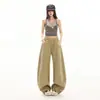 Jeans Casual Laranja Juvenil # Cor Sólida, Botões, Perna Larga, para Mulheres, Cintura Alta, Caimento Solto, Emagrecimento, Estiloso, Único, Versátil, Calça Comprida