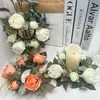 Nuevo Portavelas de Rosa Artificial Corona Decoración de Mesa Nochebuena Bola de Flores con Capullos Corona Artificial