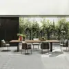 Mobiliario de Exterior de Metal Simple Moderno Patio Exterior Mesa de Té de Madera Maciza y Silla de Ratán Casual de Alta Gama Mesa de Comedor de Teca Silla de Comedor