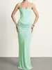 Estilo Europeo y Americano para Mujer, Casual, Manga Larga, Corte Ajustado, Espiga, Puro Deseo, Tirantes Finos, Vestido Largo, Ajustado, Color Sólido, Bodycon