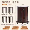 Taburete Redondo de Madera Maciza con Ruedas, Apilable, Multifuncional, para Uso Doméstico en la Sala de Estar, Taburete de Repuesto