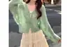Cardigan Protetor Solar de Manga Comprida Verde Menta Estilo Preguiçoso Feminino Verão Senso de Design Solto Emagrecedor Estilo Delicado Top