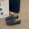 Sapatos Mocassins Slip-On Preguiçosos Quentinhos de Camurça com Pelúcia Adicional Sapatos de Algodão Sapatos Birkenstock para Mulheres Retrô Literário Bico Redondo Pelúcia
