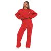 211468 -1 Otoño e Invierno Nuevo Estilo Personalizado Europeo y Americano Color Puro Cuello Redondo Manga Larga Sudadera Moda Femenina Traje Casual de Pantalón