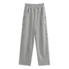 Pantalones de Chándal con Bolsillo Estilo Europeo de Cintura Alta para Mujer Otoño Nuevo Sueltos Adelgazantes Cintura Elástica Pantalones Largos hasta el Suelo