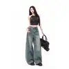 Jeans de Trabajo Retro Americano Scimitar Agrietado para Mujer, Otoño 2025 Nuevos Pantalones Anchos de Pierna Recta de Sicomoro