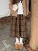 Falda de lana a cuadros para mujer, invierno retro de cintura alta, falda amplia, falda de línea A con forro polar, falda de longitud media con un look sofisticado