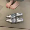 Saltos Finos Franceses 2025 Novos Elegantes Elegantes Vestido Bico Fino Salto Agulha Roupa Externa Chinelos Baotou
