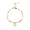 Pulseira com pingente de cabeça de urso de desenho animado, design de nicho, animal fofo, corrente de contas de camada dupla, pulseira de aço inoxidável, joias da moda
