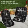 Set de cubiertos de acero inoxidable portátil para exteriores más vendido transfronterizo, juego de picnic de viaje de 20 piezas con cuchillo, tenedor, cuchara, plato y pinzas para barbacoa