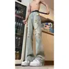 Jeans de mezclilla lavada azul hielo para hombre, pantalones rectos finos de verano estilo alta calle americana, pantalones geniales y versátiles 2026