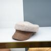 Gorra de Lana Tejida con Puntadas Mixtas Estilo Japonés Hua Qiao para Otoño e Invierno, Cuero Mate para Montar, Gorra Retro Casual para Mujer, Gorra de Periódico