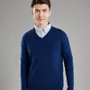 Suéter 100% Lana para Hombre de Cuello en V Pullover Otoño e Invierno Nuevo Casual de Negocios Tejido Suave Camisa Base de Manga Larga