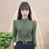Camisa de Terciopelo con Volantes de Doble Cara y Mangas Largas para Mujer, Nueva de Otoño e Invierno, Corte Holgado, Camisa Térmica de Color Sólido para Cubrir el Vientre