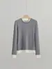 Suéter Personalizado de Tricô Tencel Lã com Gola Redonda e Borda Contrastante Slim para Outono/Inverno 2026 para Mulheres, Adequado para Camadas, Suporta OEM