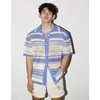 Camisa Polo Solapa Manga Corta Tejido Cárdigan para Hombre Corte Rayas Camiseta de Negocios Británica Moda Exportación Venta al por Mayor Transfronteriza
