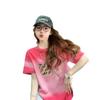 Camiseta de Algodão Puro Rosa Degradê de Alta Qualidade para Mulheres Ins Coreana Redutora de Idade Estampada Solta Emagrecimento Top para Pessoas Baixas