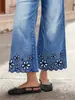 Jeans populares de talla grande para mujer de TEMU, con seis detalles de encaje en forma de X, pierna ancha, corte recto, ajuste holgado y largo cropped