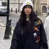 Sudadera con capucha bordada y flocada de estilo americano de calle, divertida, para hombre y mujer, primavera, para parejas, casual, corte holgado, marca de tendencia nacional