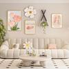 Pintura decorativa para sala de estar de estilo crema, mural de pared con fondo de sofá simple moderno, pintura mural con combinación de flores para restaurante