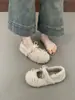 Zapatos Peludos de Mujer para Combinar con Faldas, para Uso en Exteriores, Invierno 2025, Dulces Franceses con Lazo, Zapatos Mary Jane Cálidos