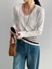 Capa base estilo coreano para principios de primavera~Camiseta de manga larga con cuello en U para mujer, top corto versátil y adelgazante para usar en capas N8229
