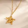 Colar Coração de Aço Inoxidável Transfronteiriço Titânio Aço Outono Inverno Acessórios Coração Feminino Ouro 18K Estrela de Cinco Pontas Geométrica Corrente de Suéter