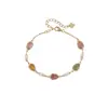 Yiluyin Pulsera de Plata de Ley S925 Chapada en Oro Turmalina Vintage Lujo Ligero Forma de Calabaza Perla de la Fortuna Patrón de Diente Joyería de Plata al por Mayor