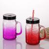 Taza mason de vidrio con asa de color degradado de moda, taza con pipeta de vidrio sellada, taza para jugo y bebidas, taza para estudiantes