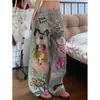 Jeans Retro Divertidos de Gato y Perro Pintados a Mano con Graffiti para Hombres y Mujeres, Pantalones Anchos Rectos Sueltos de Estilo Callejero Modernos