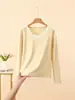 Nuevo Top Básico de Encaje Patchwork de Manga Larga para Mujer Otoño/Invierno 2026, Top Interior de Cuello Redondo, Engrosado Cepillado para Calidez, Ropa de Otoño
