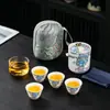 Conjunto de Chá de Viagem Esmaltado com Uma Bule e Quatro Xícaras, Copo Portátil para Preparo Rápido, Bule para Acampamento ao Ar Livre, Brinde Corporativo