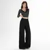 Pantalones de Pierna Ancha Traje Negro para Mujer Otoño 2025 Nuevo Gama Alta Cintura Alta Holgados Aspecto Adelgazante Versátil Rectos Casuales