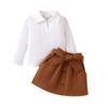 Conjunto de dos piezas de chaqueta y falda de pana de manga larga con solapa para niñas, otoño e invierno, 2024