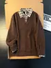 Estilo Old Money Padrão Espiga de Trigo Hoodie Falso Duas Peças Masculino Outono Patchwork Xadrez Tricô Ombro Padrão Americano Camada de Base Polo