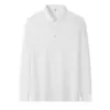 Camiseta Polo Masculina de Seda Gelada Sem Costura Manga Longa para Primavera e Outono, Cor Pura para Meia-Idade, Casual de Negócios, Gola Lapela, Top Passa-Fácil