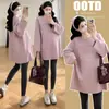 2025 Nova Roupa de Maternidade para Primavera e Outono, Camisa Básica Solta de Comprimento Médio Plus Size, Camiseta de Maternidade Casual Simples Tendência para Mães