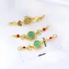 Accesorios de cobre chapado en oro de 18 quilates de alto color incrustados con calcedonia verde natural pulsera DIY joyería de cuentas huecas con material de cuentas