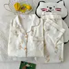Pijama para mujer de talla grande del sudeste asiático, algodón nube, cárdigan de primavera, cuello solapa, manga larga, pantalón largo, conjunto simple y cómodo para casa