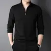 Camiseta Cruzada con Media Cremallera y Cuello Alto para Hombre, Manga Larga, Nuevo Estilo Primavera y Otoño, Sudadera Base de Color Sólido, Algodón de Peso Pesado, Polo Delgado