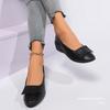 Otoño Nuevo Estilo Zapatos Planos con Lazo y Punta Redonda de Tacón Medio de Boca Baja para Mujer Comercio Exterior Tacón de Cuña Retro Suela Suave Cuatro Estaciones Zapatos de Trabajo Tipo Mocasín