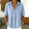Camisa de verano nueva para mujer, de color liso, holgada y cómoda, de manga corta y cuello camisero, para Amazon transfronterizo europeo y americano, sitio independiente 2026