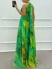 Sitio Independiente Amazon Ropa Europea y Americana para Mujer Vestido de Tirantes Estampado sin Mangas Moda Dobladillo Amplio Cuello Halter Cuello Redondo Vestido para Mujer 8081