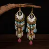 Pendientes de borla de cristal de estilo nacional Pendientes de temperamento bohemio Accesorios largos retro para bufanda Una generación de mujeres para el cabello