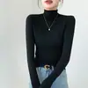Camisa Feminina de Cor Sólida com Gola Meia-Alta Transfronteiriça, Adequada para Camadas no Outono e Inverno, Feita de Veludo Alemão, Modelagem Slim, Quente, Pode Ser Usada como Roupa Externa, Top Camiseta de Manga Longa