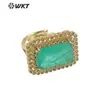 MR023 anel retangular de quartzo com pedra de cor natural, micro incrustado com zircônia pequena, joia essencial para festas de meninas