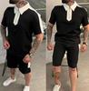 Traje deportivo transfronterizo europeo y americano para hombre, moda de verano, marca casual, polo de manga corta, estilo Hong Kong, pantalones cortos holgados, conjunto de dos piezas