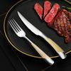 Cuchillo, tenedor y cuchara de acero inoxidable con diamantes de estrella, vajilla creativa de lujo para hotel occidental, cuchillo y tenedor para carne chapados en oro de alta gama, aptos para Amazon