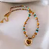 Collar con Colgante de Corazón de Piedras Naturales Estilo Étnico Retro, Cadena Clavicular de Lujo Ligero de Alta Gama, Accesorio de Cuello de Moda y Único para Mujeres