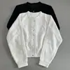 Cárdigan Corto Simple de Cuello Redondo Estilo Coreano Antipelusas con Hebilla Metálica para Mujer, Chaqueta Casual Nueva de Primavera para Figuras Petite